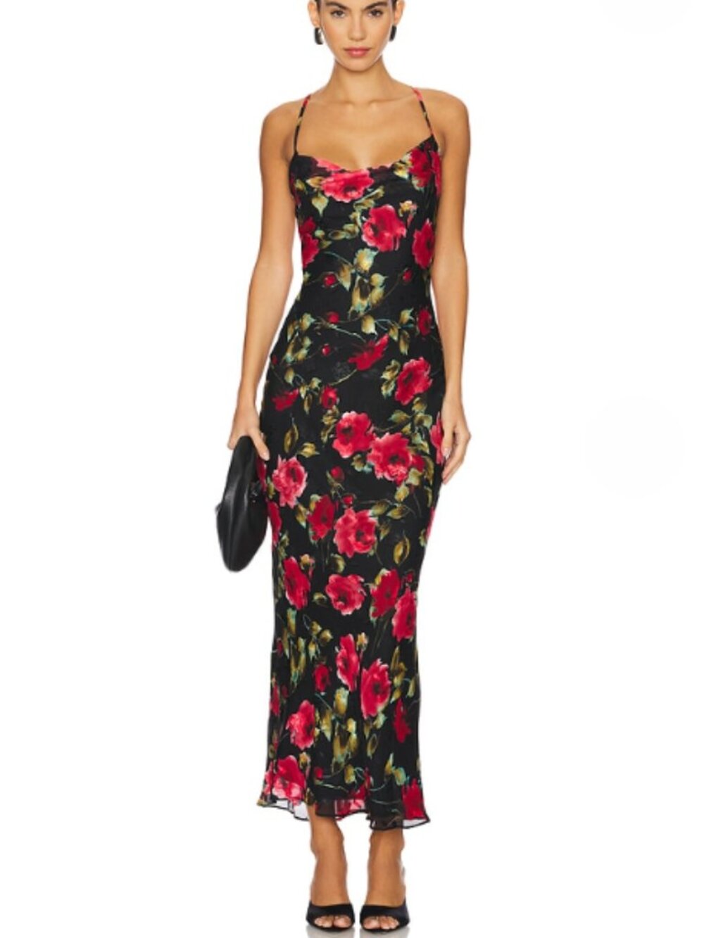 REVOLVE More To Come Dark Floral Slip Dress Maxi Black Red Wedding Guest Small